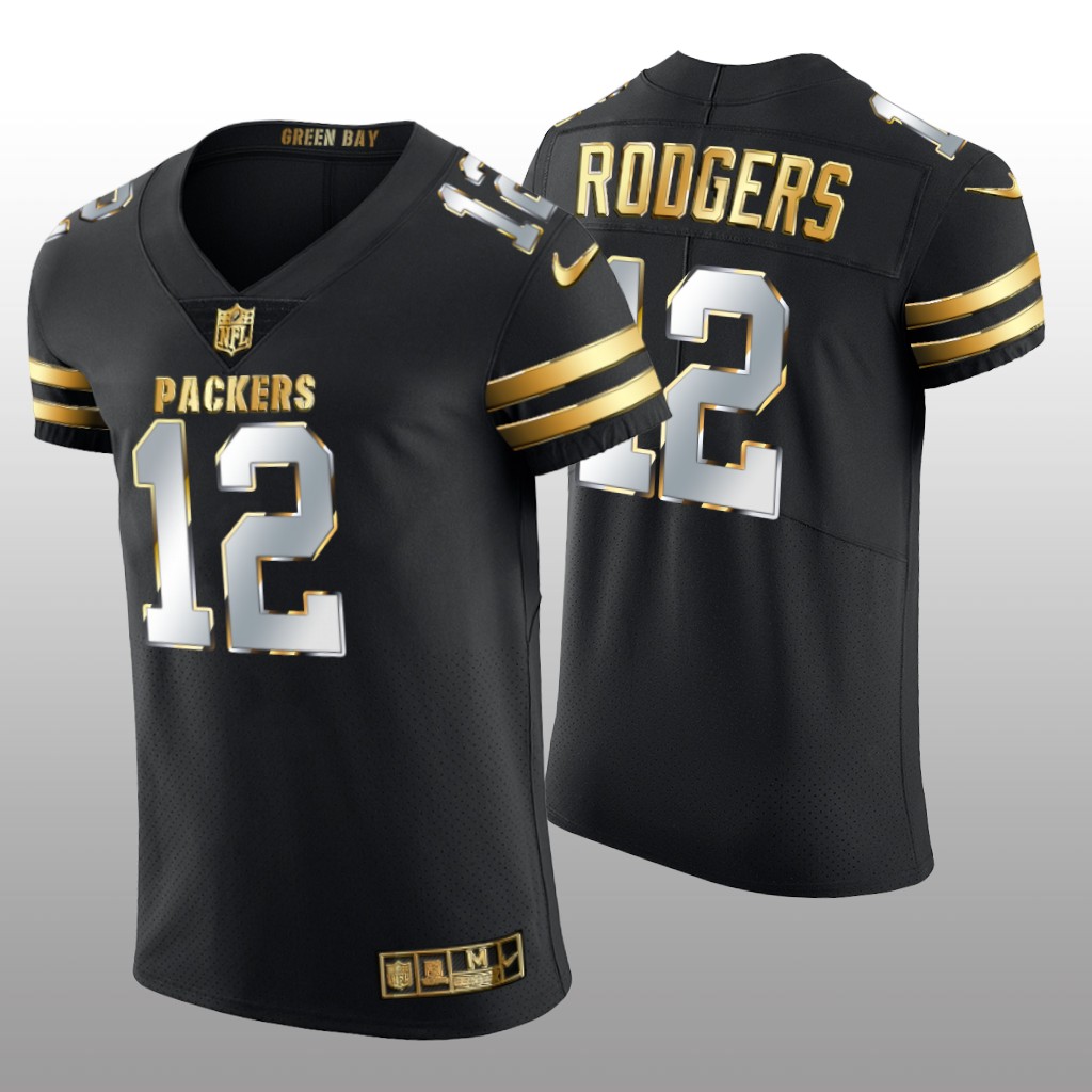 Green Bay Packers Aaron Rodgers Black Elite Jersey Golden Edition Men's