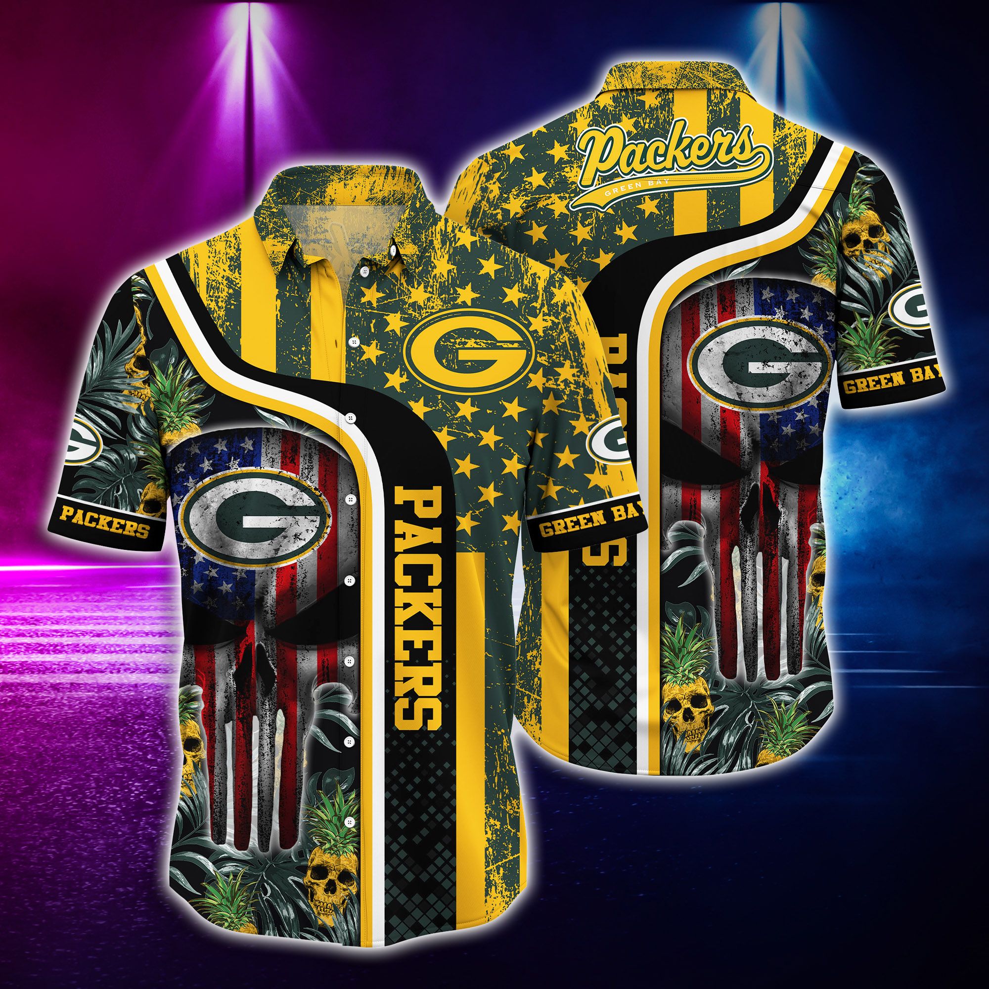 Green Bay Packers and skull Hawaiian Shirt
