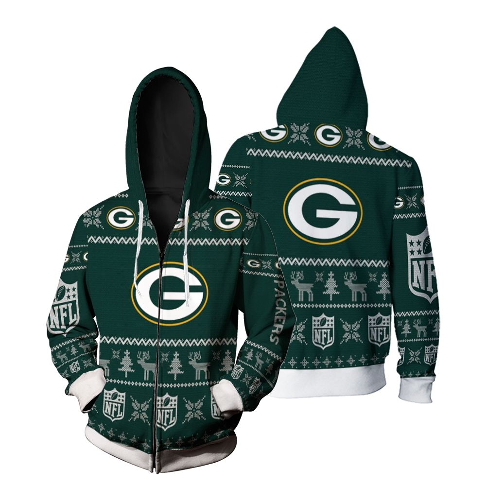 Green Bay Packers Christmas 3D Zip Hoodie