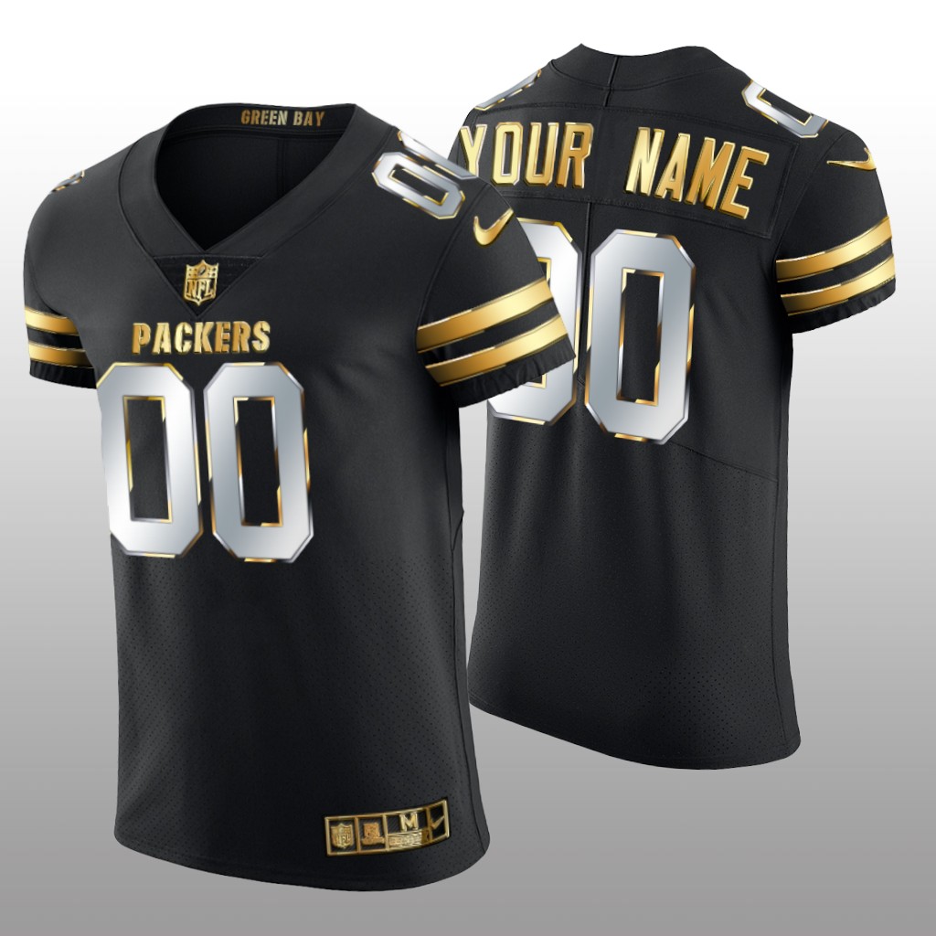 Green Bay Packers Custom Black Elite Jersey Golden Edition Men's