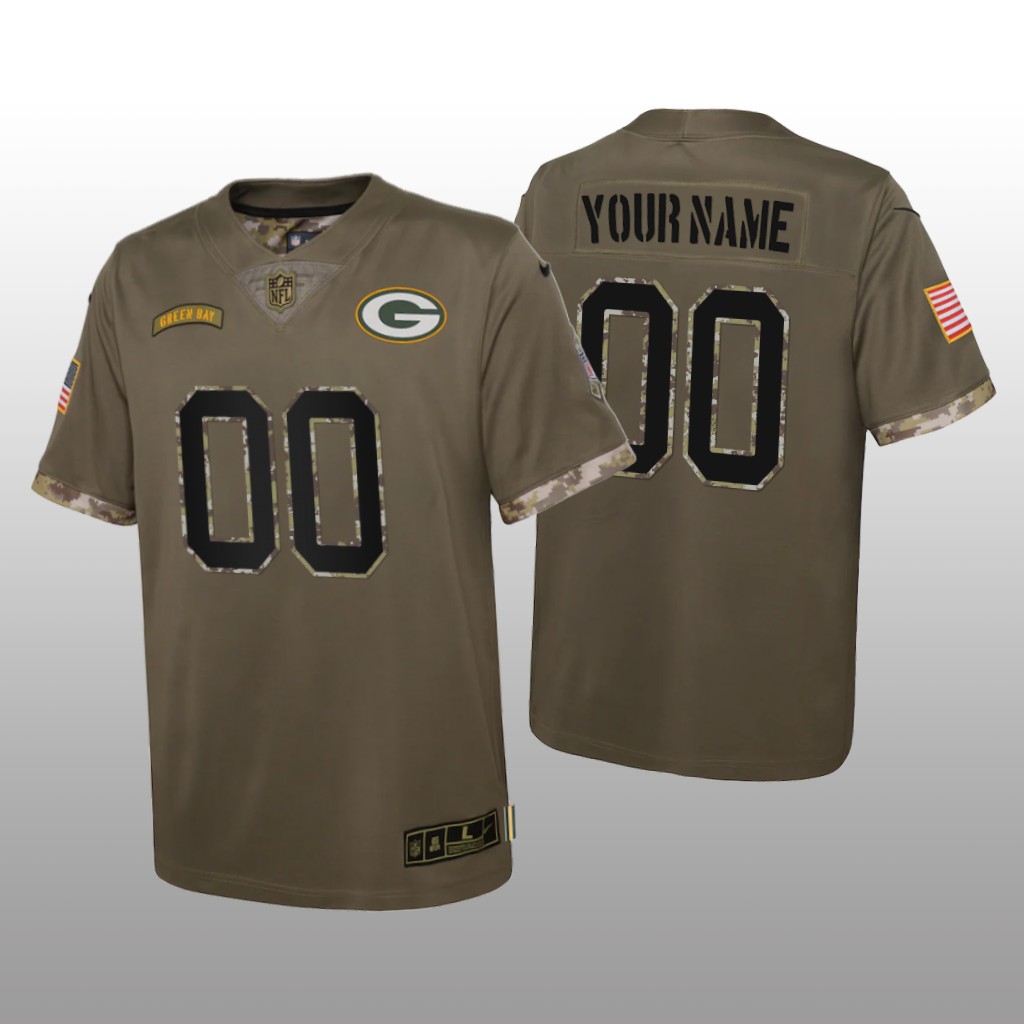 Green Bay Packers Custom Olive Limited Jersey 2022 Salute To Service - Youth