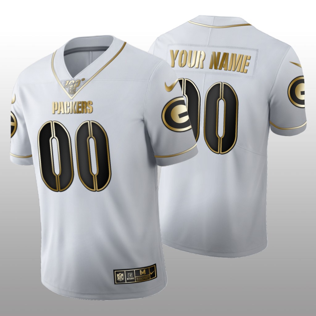 Green Bay Packers Custom White Golden Edition Jersey 100th Season Men's