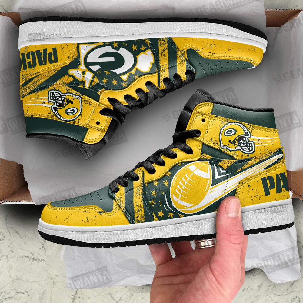 Green Bay Packers Football Team J1 Shoes For Fans Sneakers, Air Jordan Hightop