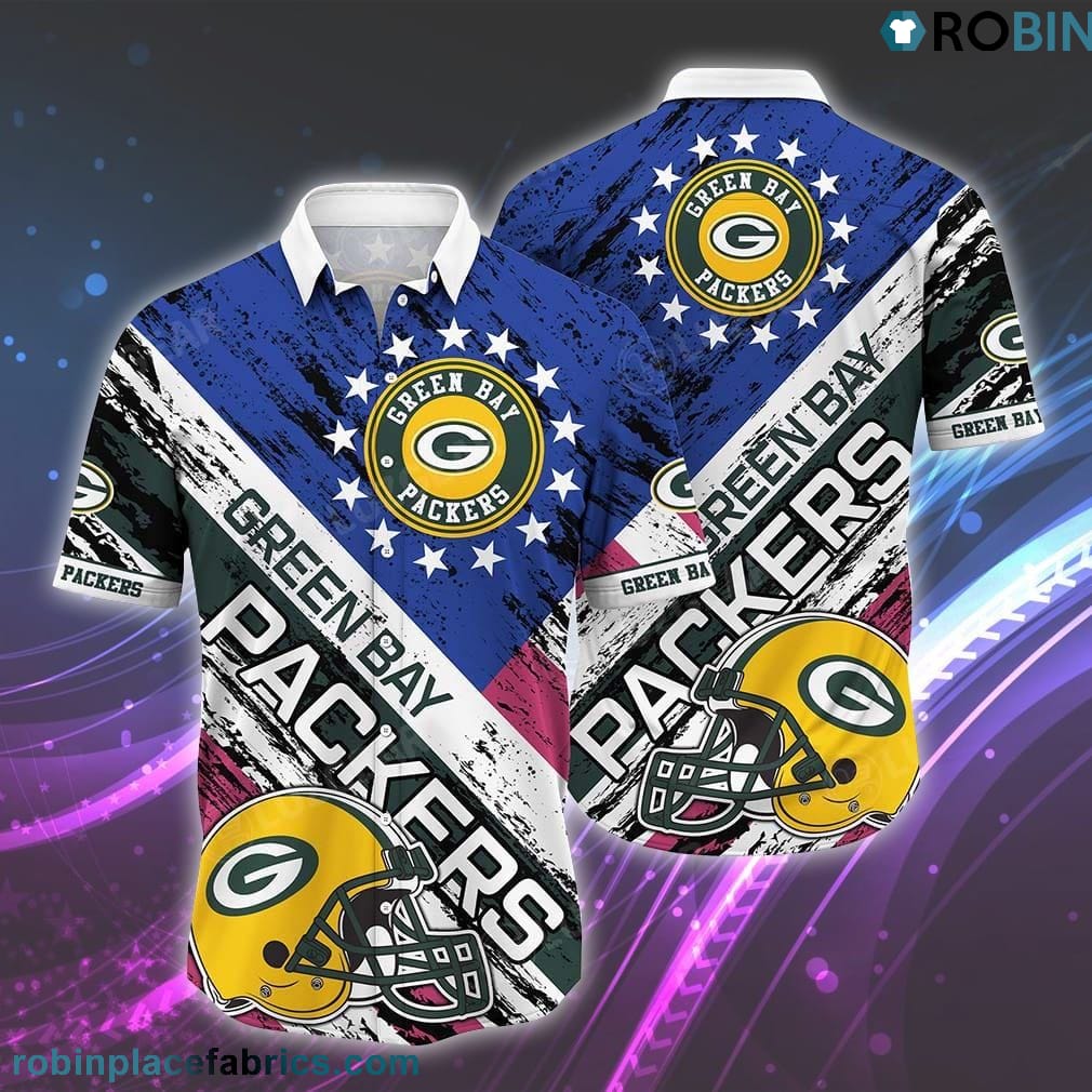 Green Bay Packers Graphic American Flag Hawaiian Shirt