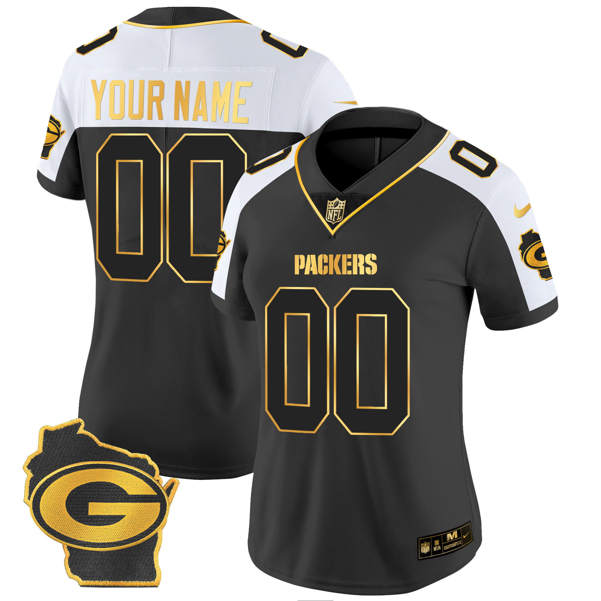 Green Bay Packers Home Patch Gold Vapor Custom Alternate Jersey - All Stitched 