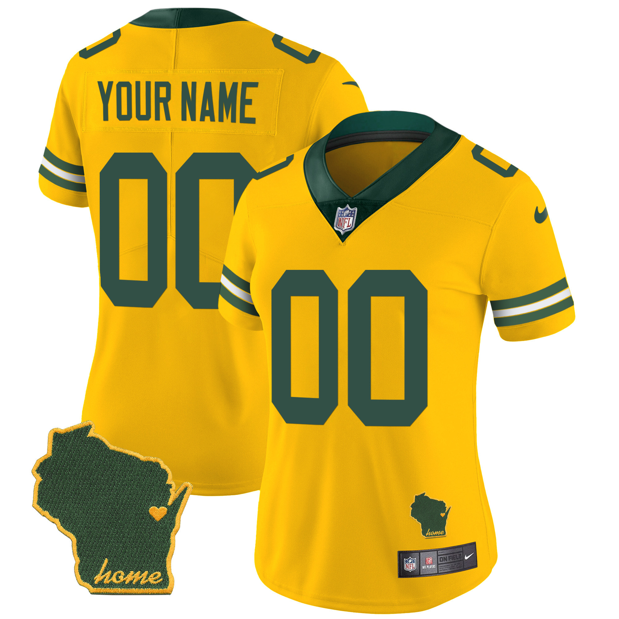 Green Bay Packers Home Patch Vapor Custom Gold Jersey - All Stitched 