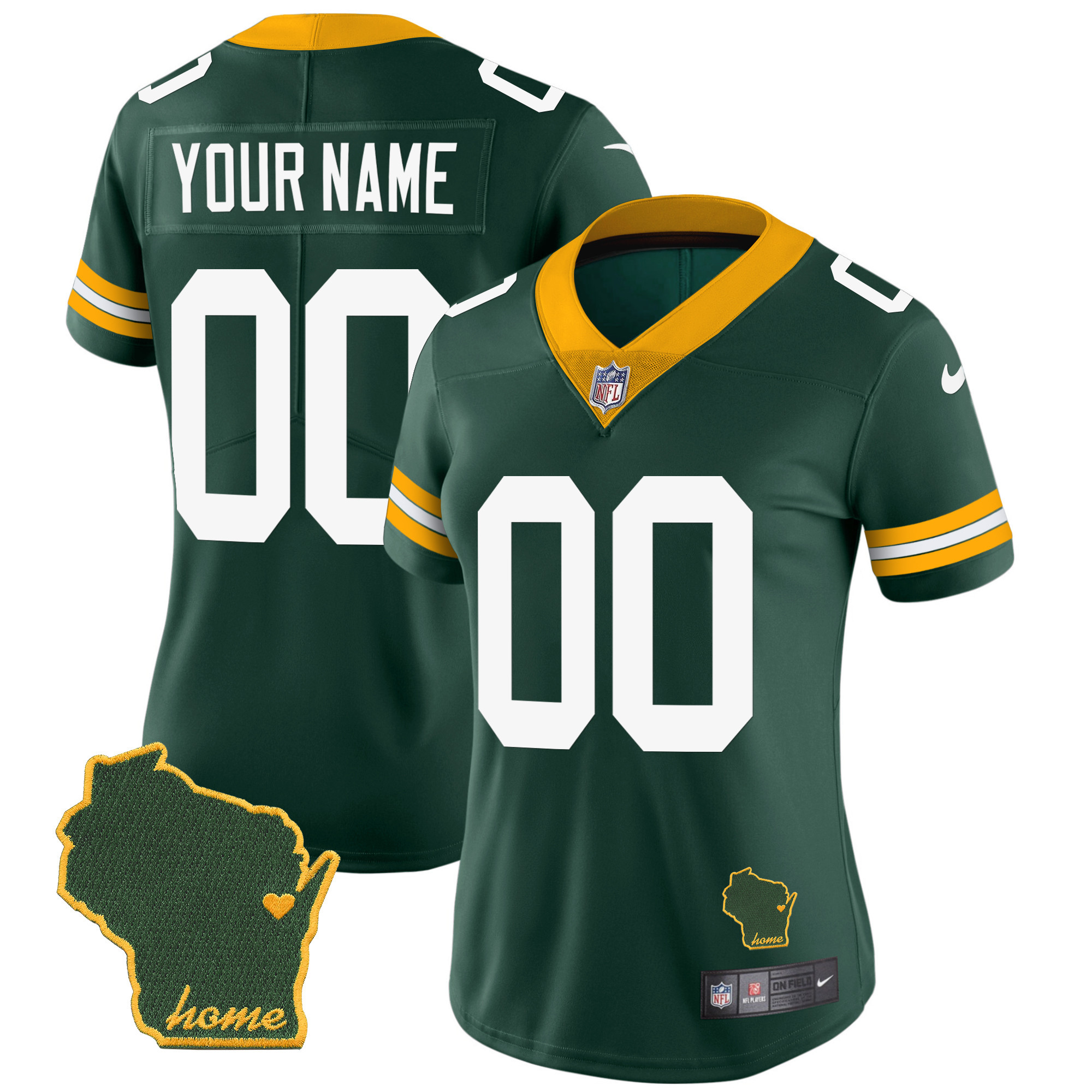 Green Bay Packers Home Patch Vapor Custom Green Jersey - All Stitched 