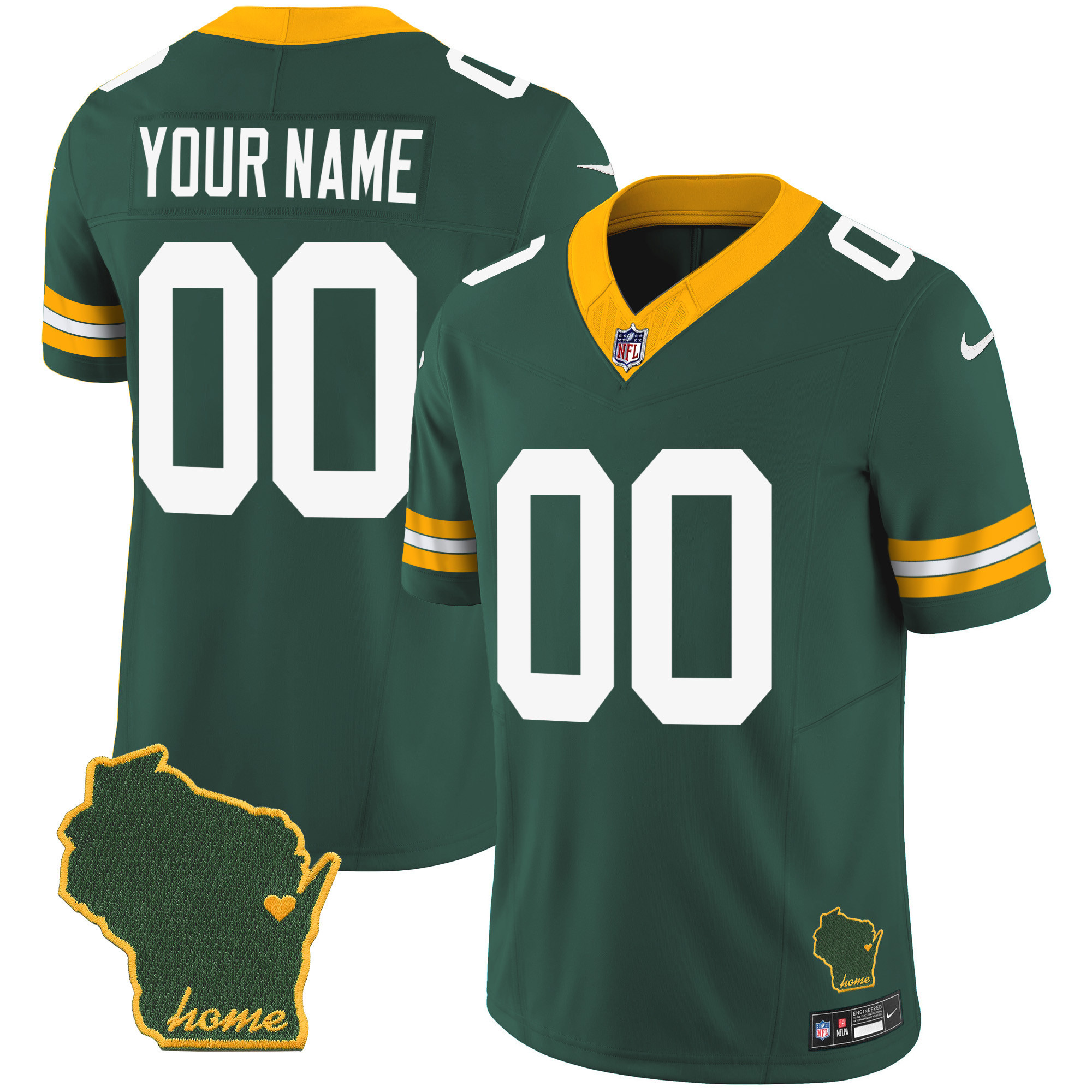 Green Bay Packers Home Patch Vapor Custom Green Jersey - All Stitched 