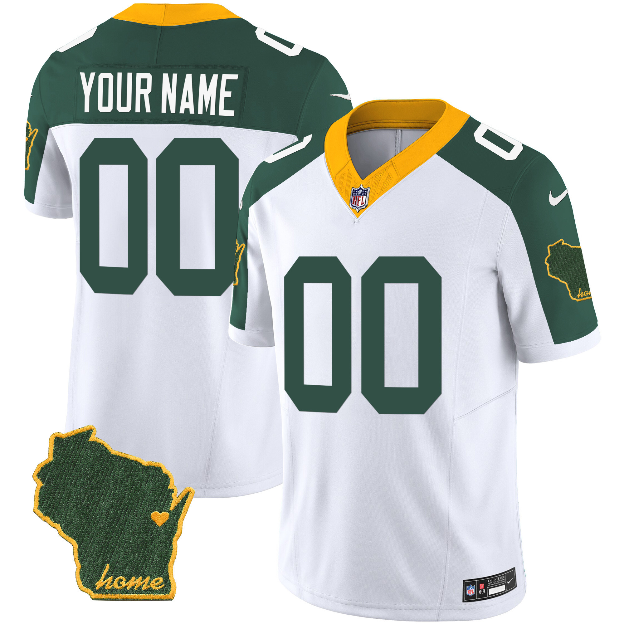 Green Bay Packers Home Patch Vapor Custom Inverted Jersey - All Stitched 