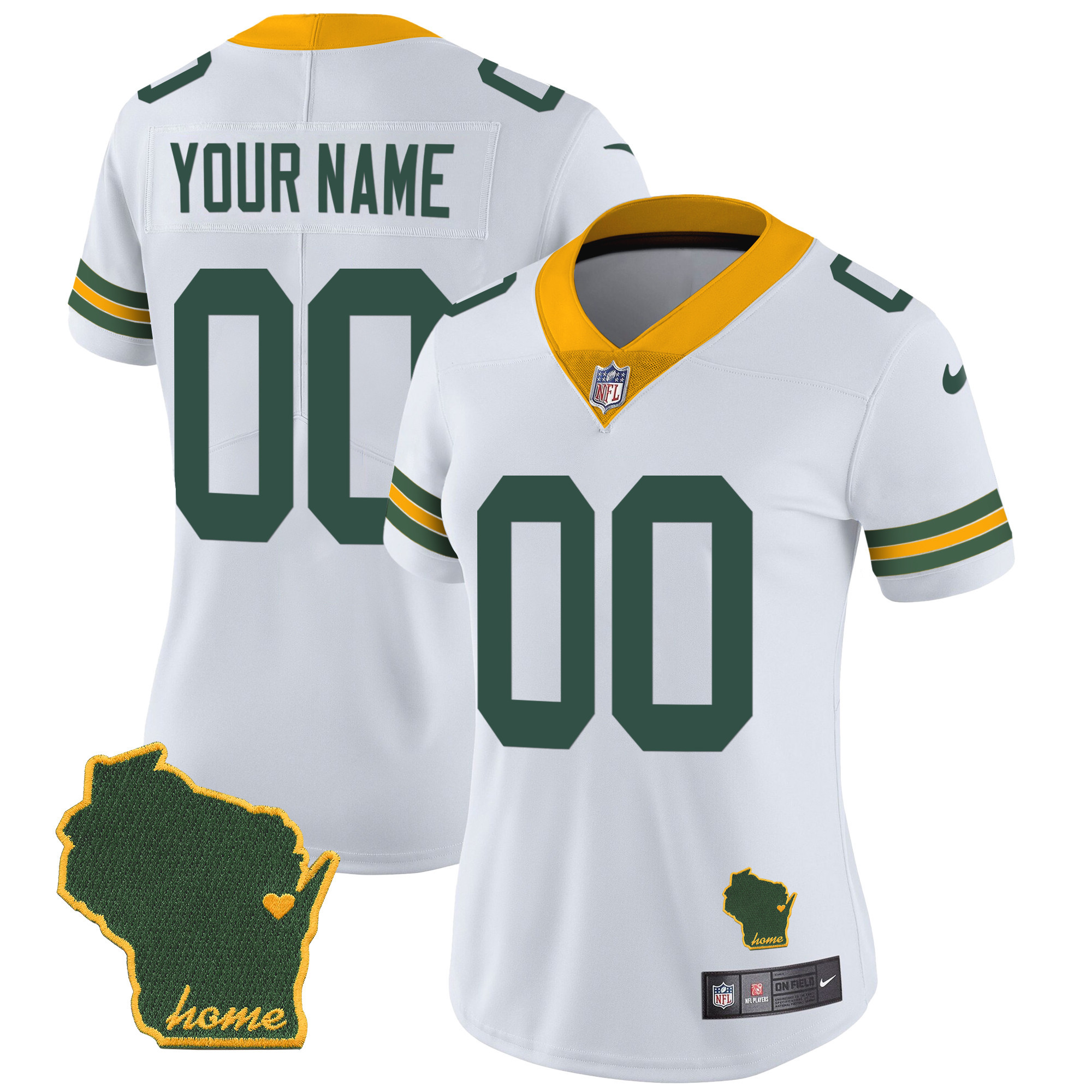 Green Bay Packers Home Patch Vapor Custom White Jersey - All Stitched 