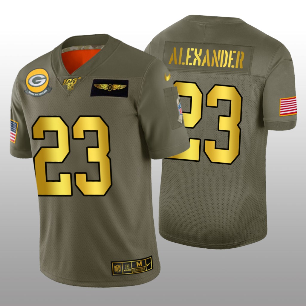 Green Bay Packers Jaire Alexander Olive Golden NFL 100 Jersey 2019 Salute to Service - Men's