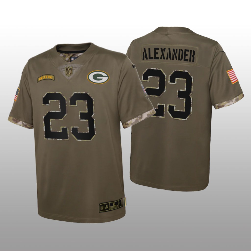 Green Bay Packers Jaire Alexander Olive Limited Jersey 2022 Salute To Service - Youth