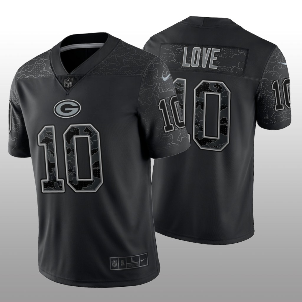 Green Bay Packers Jordan Love Black Jersey Reflective Limited - Men's