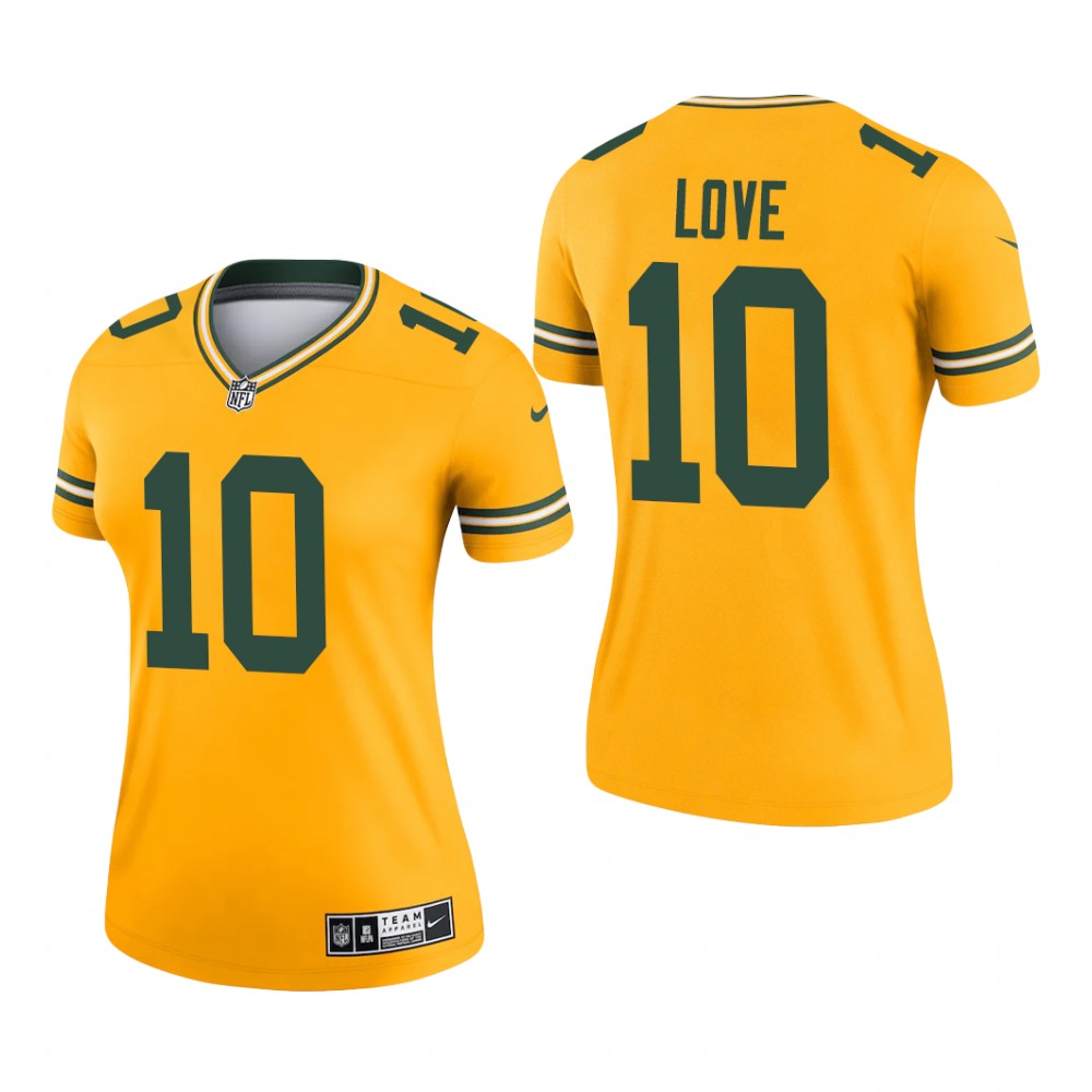 Green Bay Packers Jordan Love Gold Jersey Inverted Legend - Women's