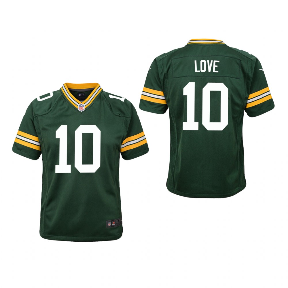 Green Bay Packers Jordan Love Green Jersey Game - Youth
