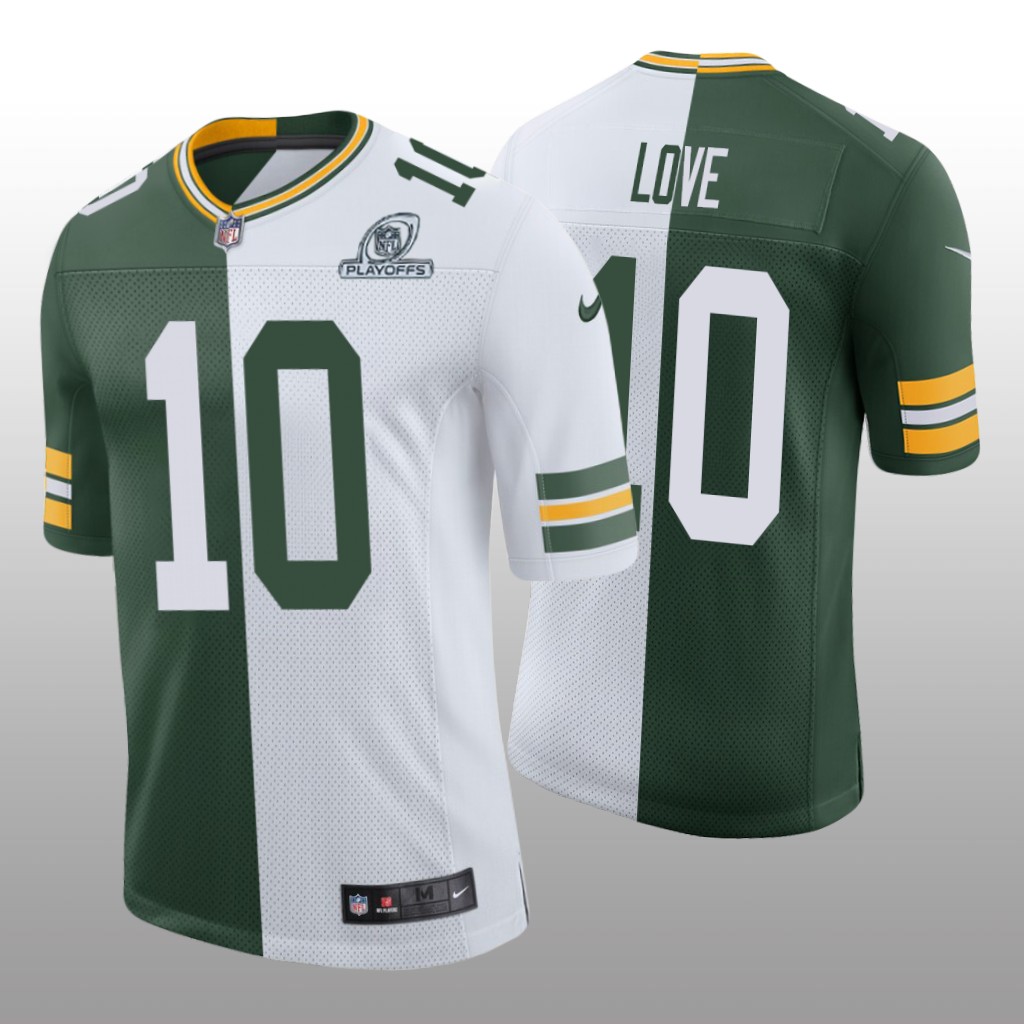 Green Bay Packers Jordan Love Green White Split 2020 NFL Playoffs - Men's
