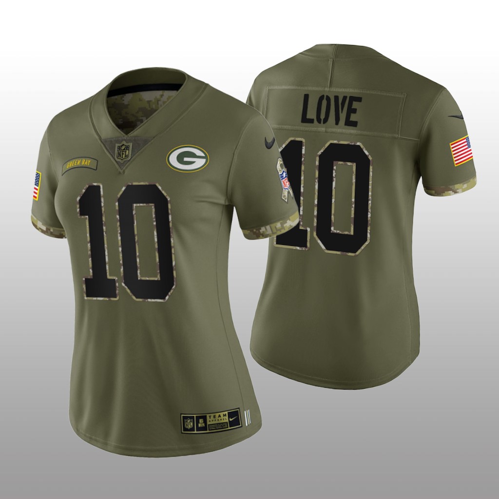 Green Bay Packers Jordan Love Olive Limited Jersey 2022 Salute To Service - Women's
