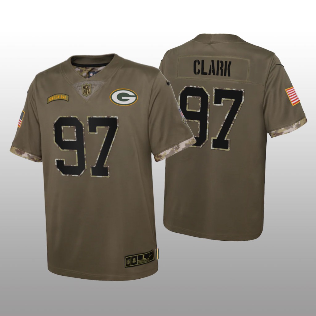 Green Bay Packers Kenny Clark Olive Limited Jersey 2022 Salute To Service - Youth