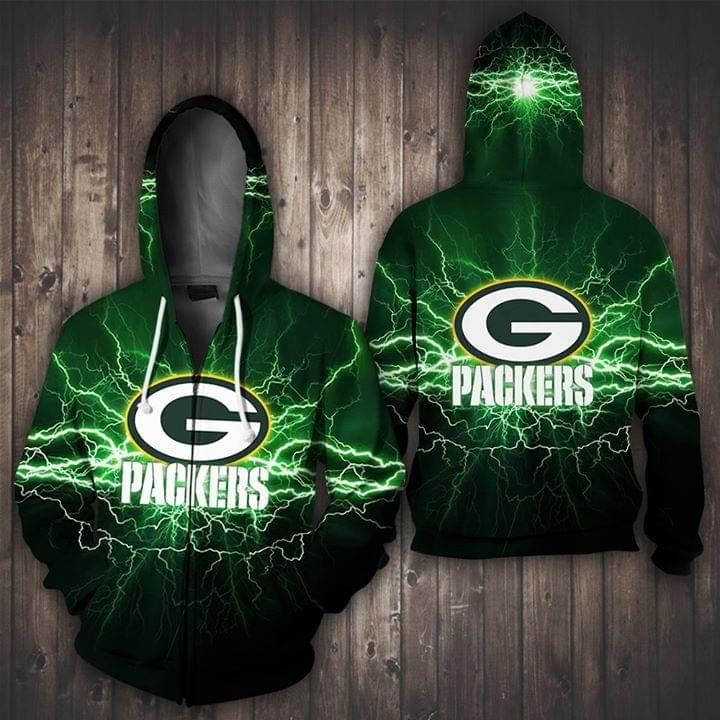 Green Bay Packers lightning green 3D Hoodie