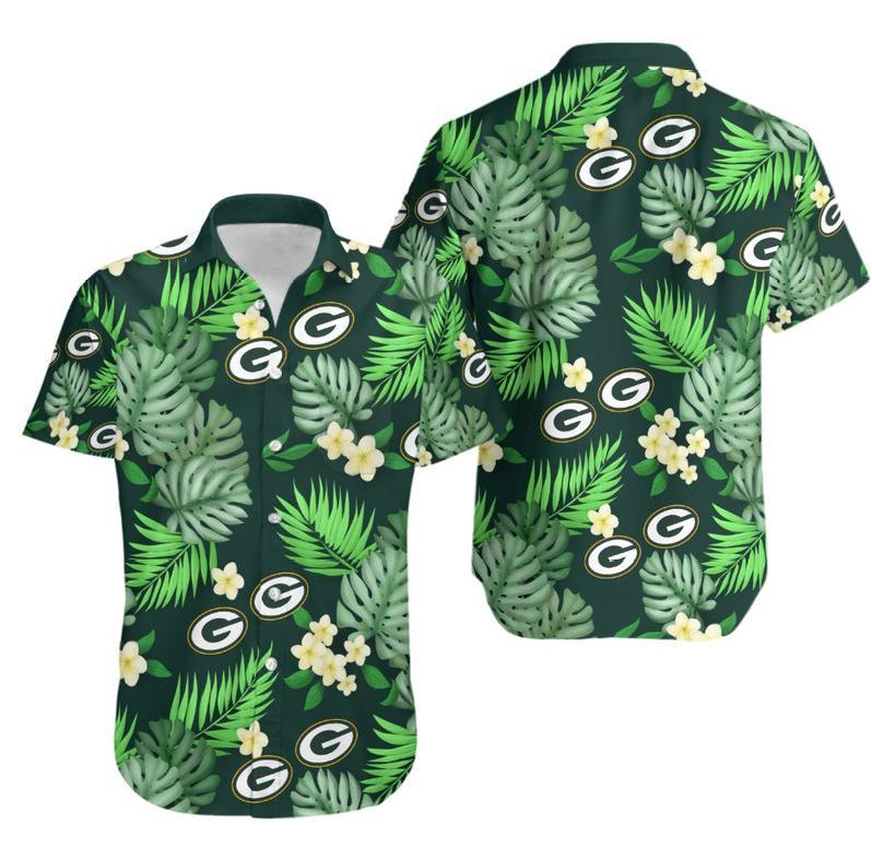 Green Bay Packers Logo and Floral Summer Hawaiian Shirt