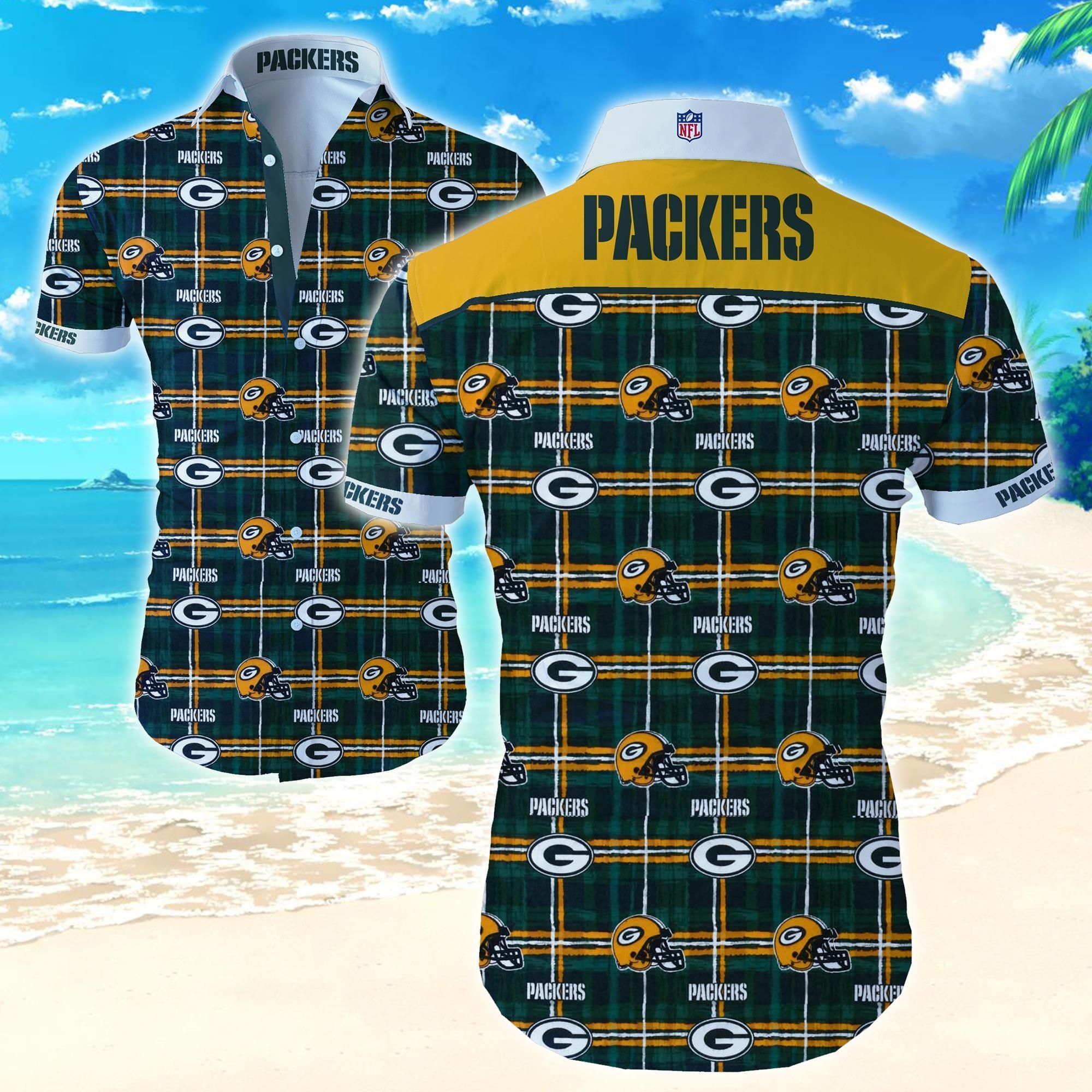 Green Bay Packers Logo and Helmet Hawaiian Shirt