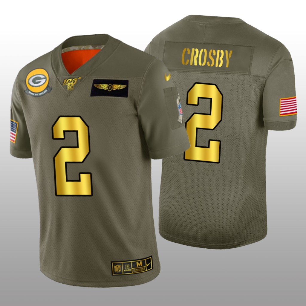 Green Bay Packers Mason Crosby Olive Golden NFL 100 Jersey 2019 Salute to Service - Men's
