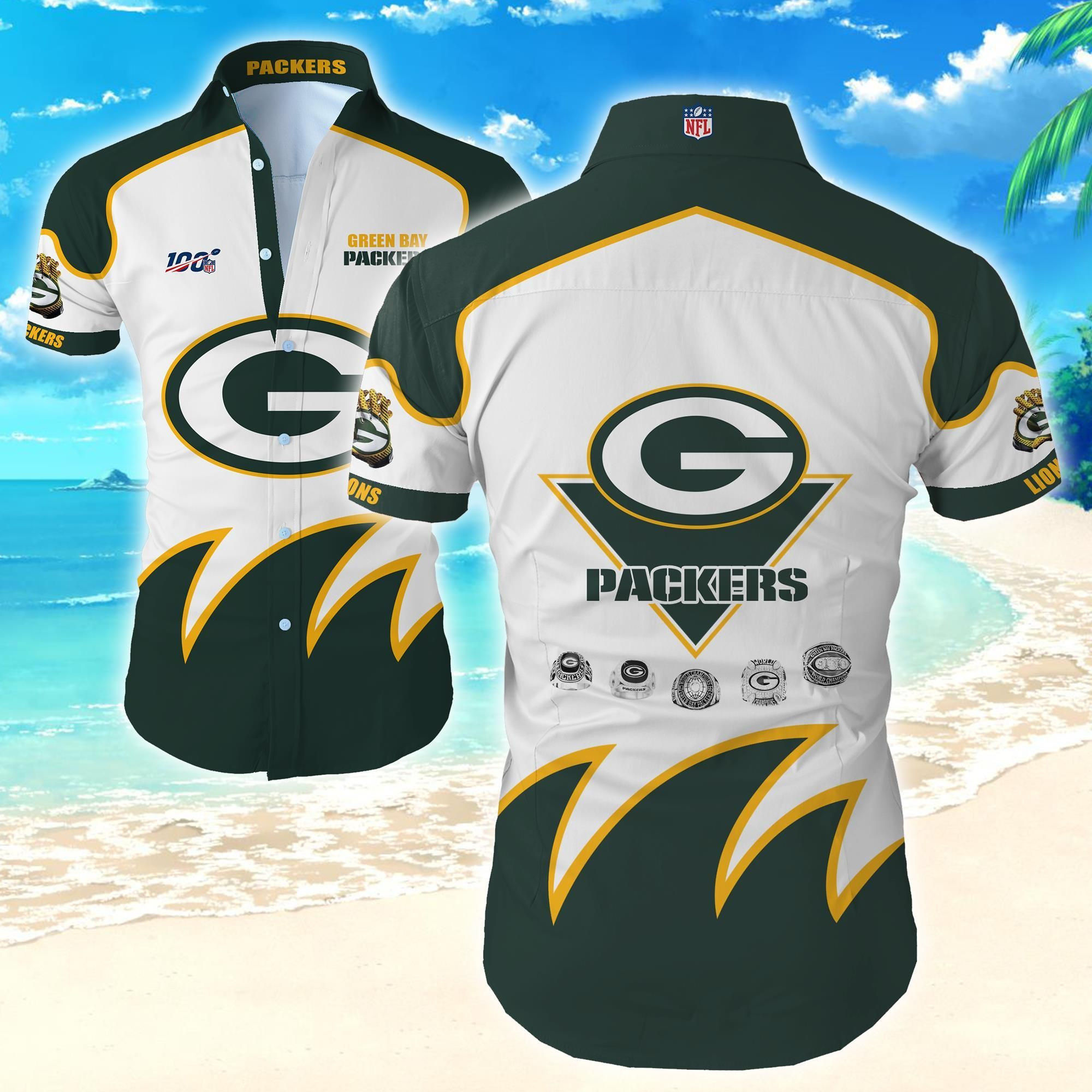 Green Bay Packers Mens Flo Summer Wear Hawaiian Shirt