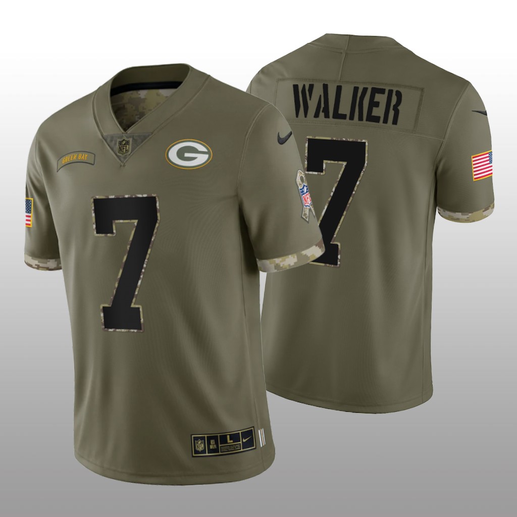 Green Bay Packers Quay Walker Olive Jersey 2022 Salute To Service - Men's