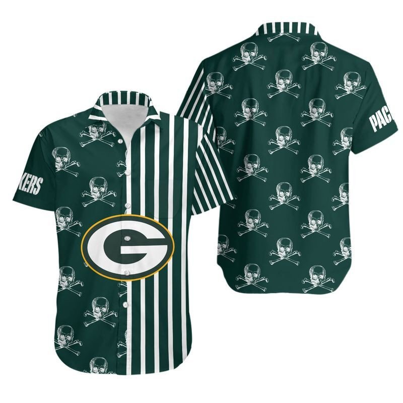 Green Bay Packers Stripes and Skull Hawaiian Shirt