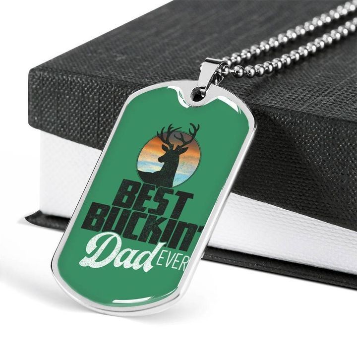 Green Best Buckin’ Dad Ever Dog Tag Necklace Gift For Dad