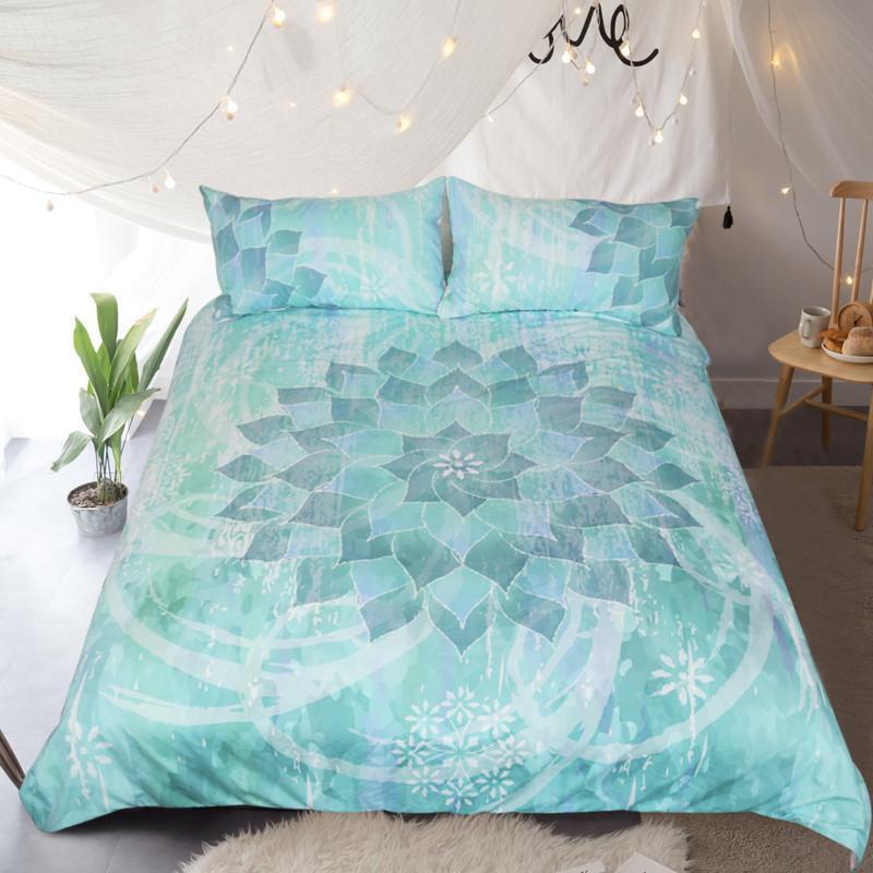 Green Floral Mandala 3D Customized Duvet Cover Bedding Set