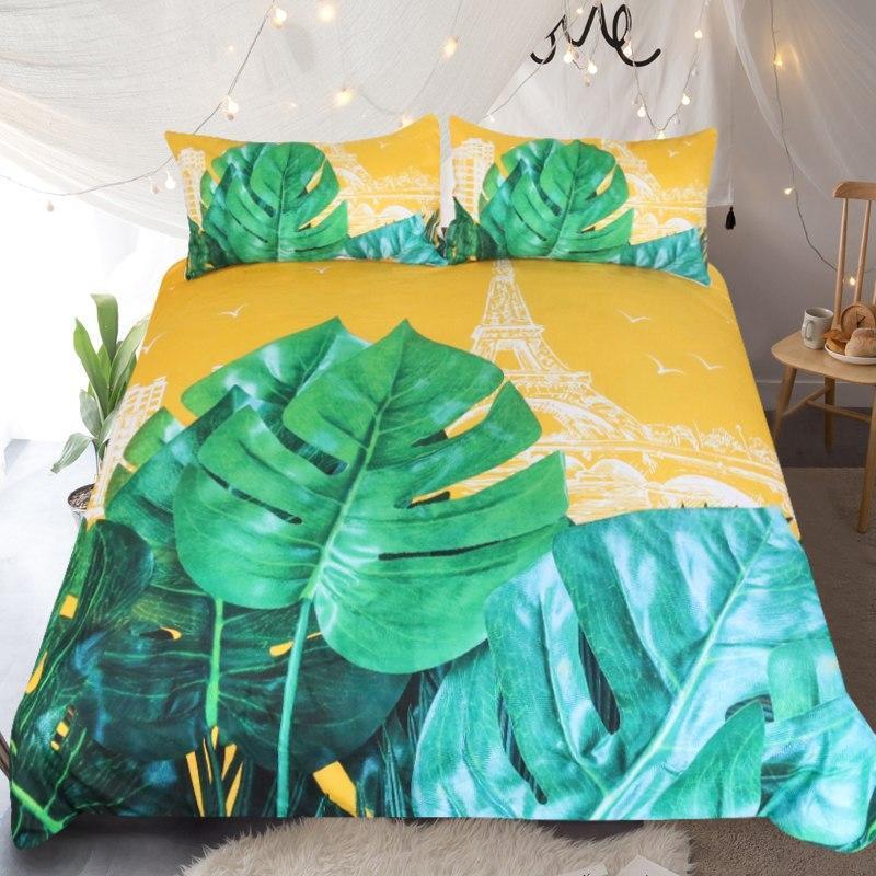 Green Leaves Eiffel Tower Art Hop 3D Customized Duvet Cover Bedding Set