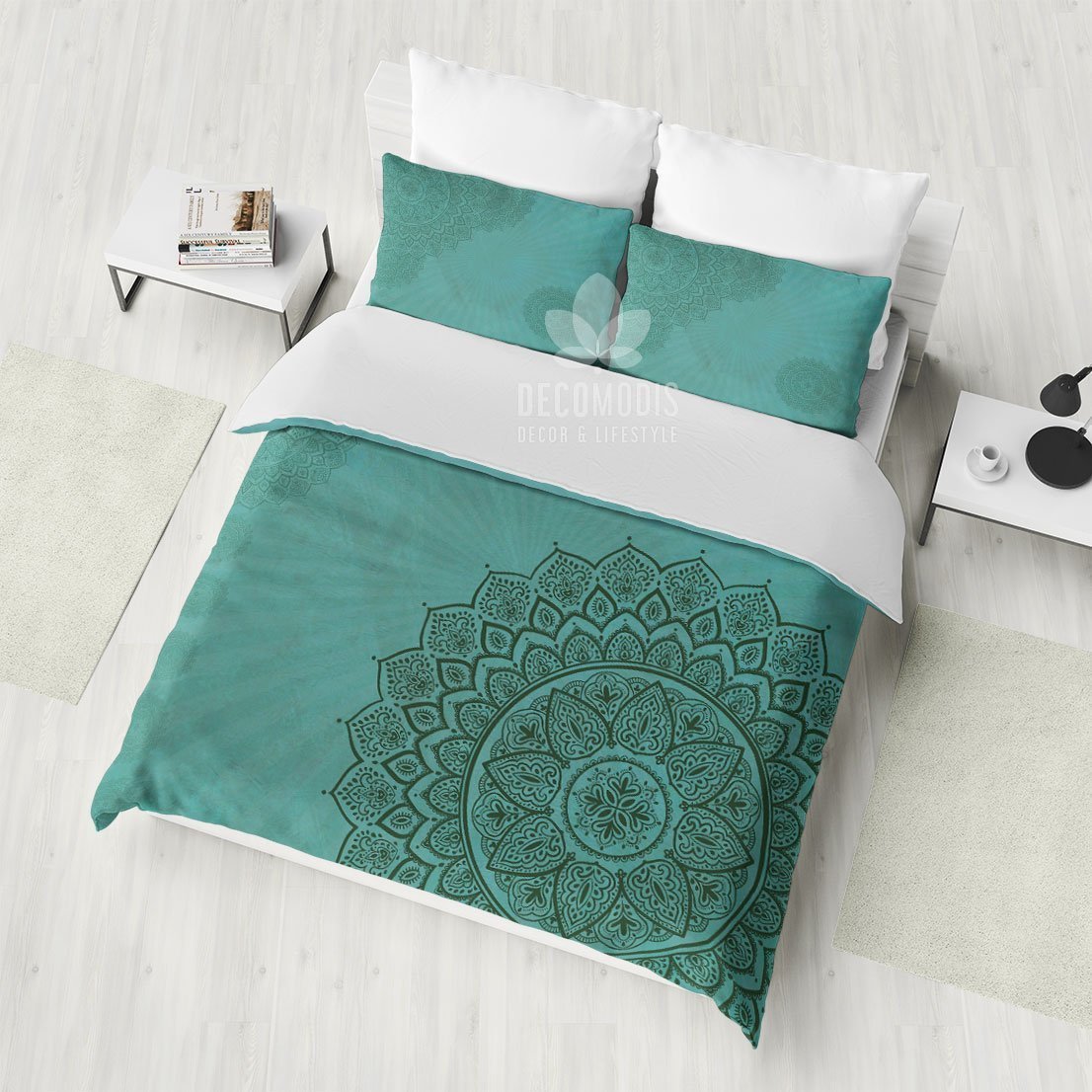 Green Mandala , Boho , Gentle Mandala , Bohemian Hindu Art Duvet Cover Bedding Set