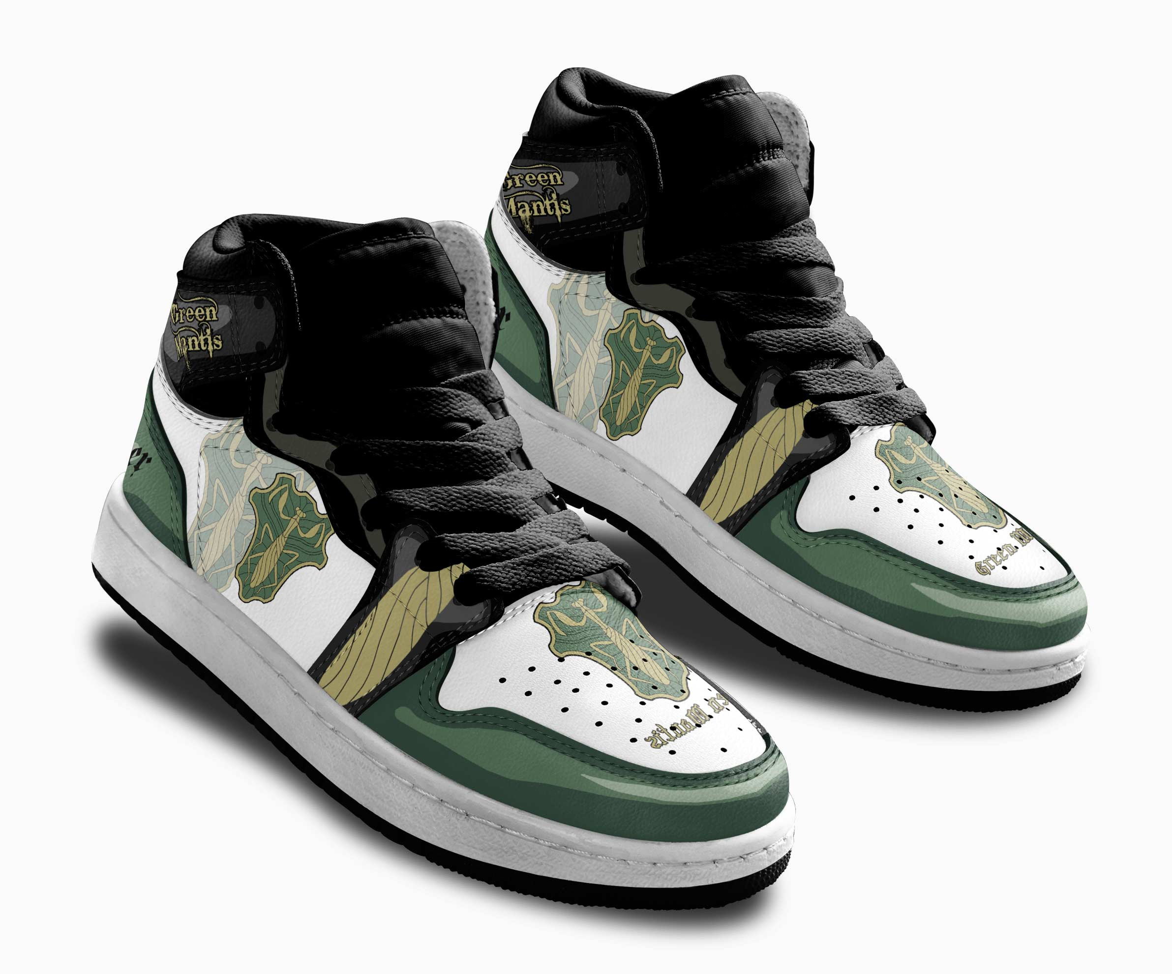 Green Mantis Kids Sneakers Custom Black Clover Anime Shoes For Kids