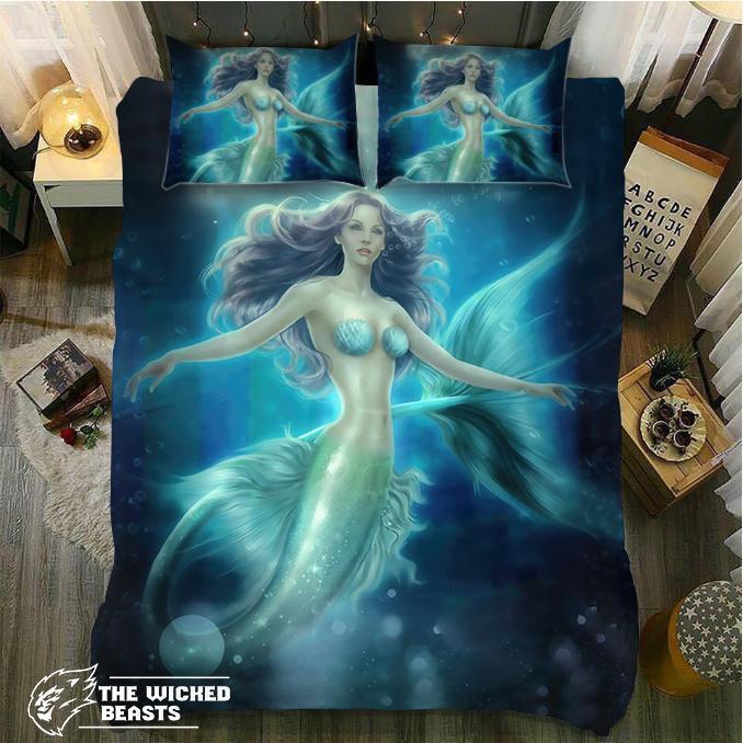 Green Mermaids 3D Customized Duvet Cover Bedding Set
