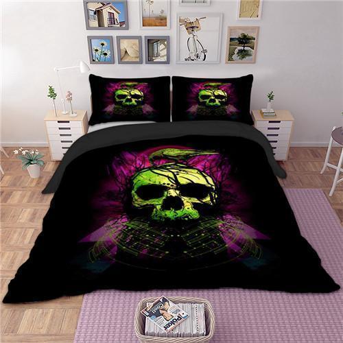 Green Skull Bird 3D Customized Duvet Cover Bedding Set