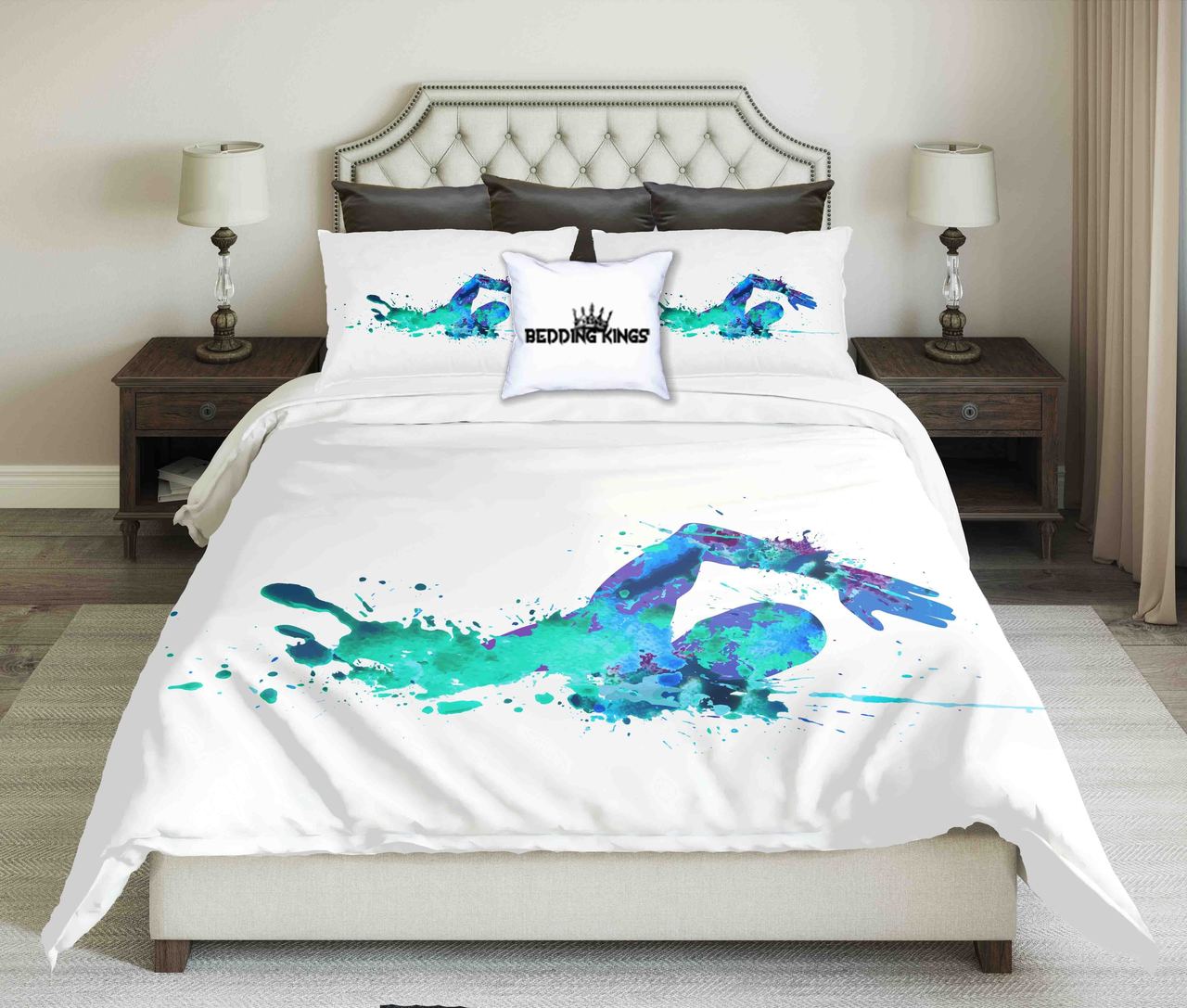 Greenblue Abstractwimmer On White Background Design Kings 3D Customized Duvet Cover Bedding Set
