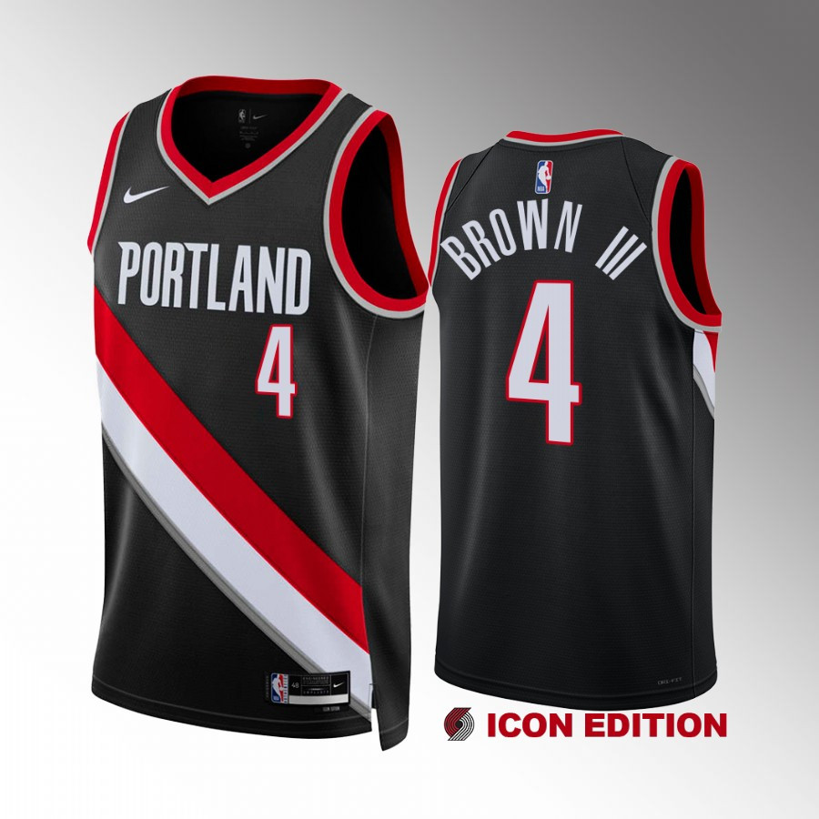 Greg Brown III 4 Portland Trail Blazers 2022-23 Icon Edition Black Stitched Jersey