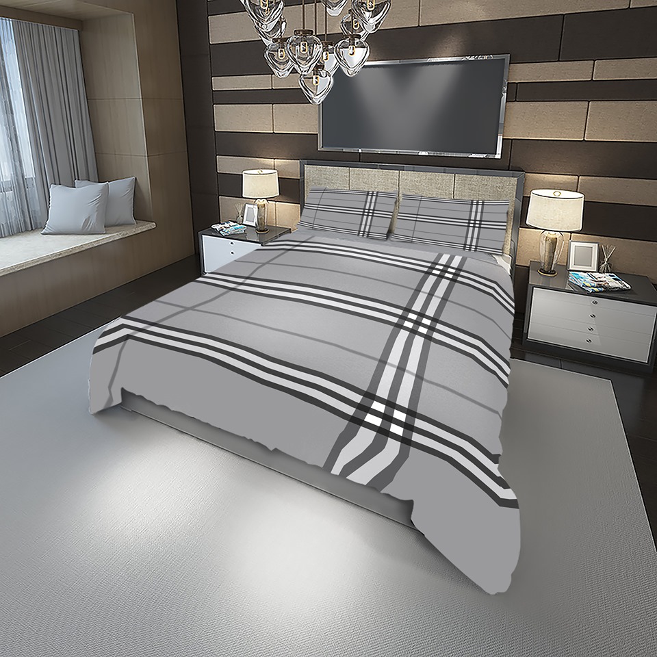 Grey Check Stretch Personalized Customized Style 1 Duvet Cover Bedding Set