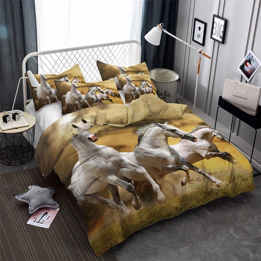 Grey Horses 3D Customized Duvet Cover Bedding Set