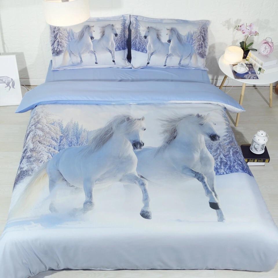 Grey Horses Innowy Winter 3D Customized Duvet Cover Bedding Set