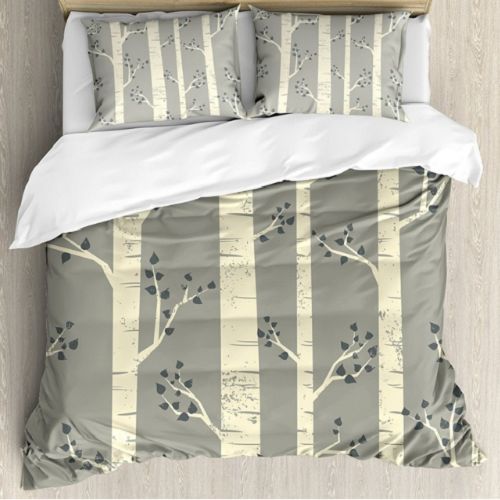 Grey Illustration Of Nature Duvet Cover Bedding Set