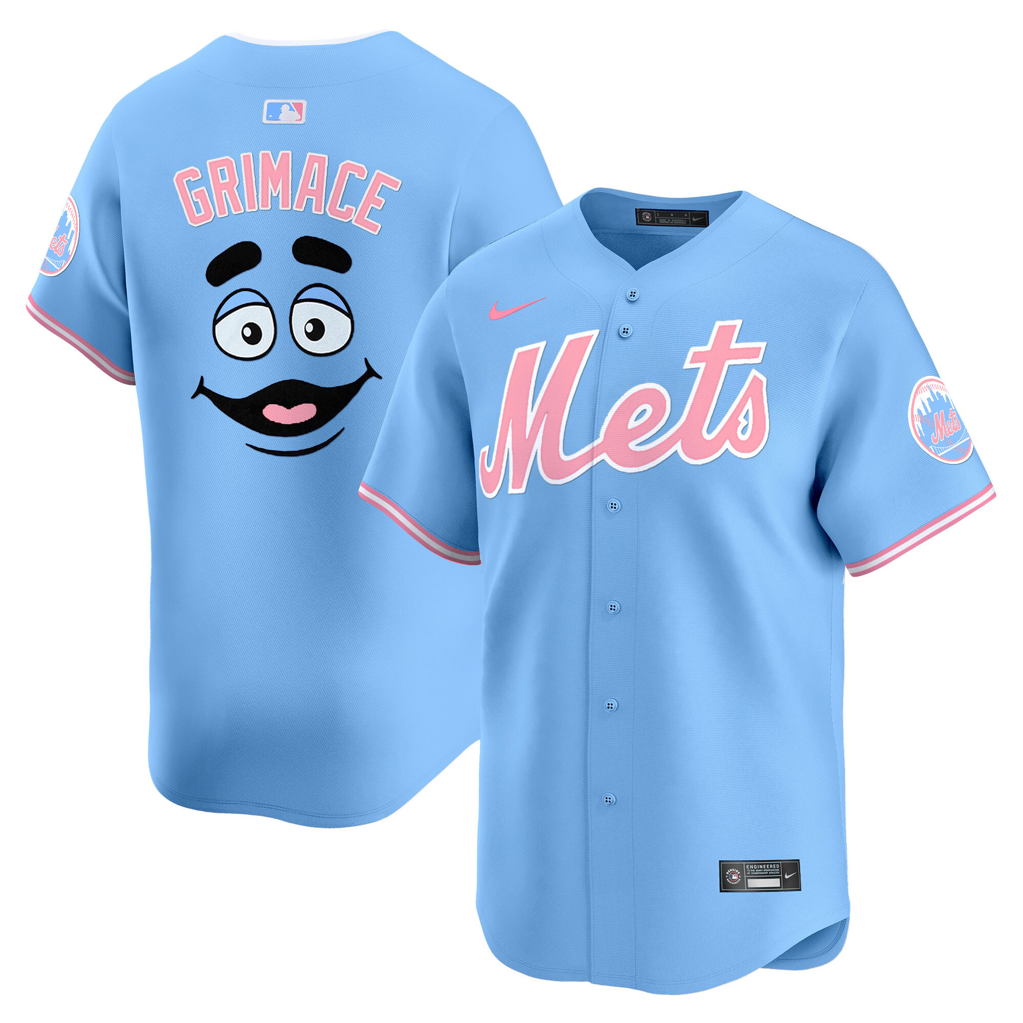 GrimaceUnisex New York Mets Bubblegum Pink Vapor Premier Limited Light Blue Jersey - All Stitched
