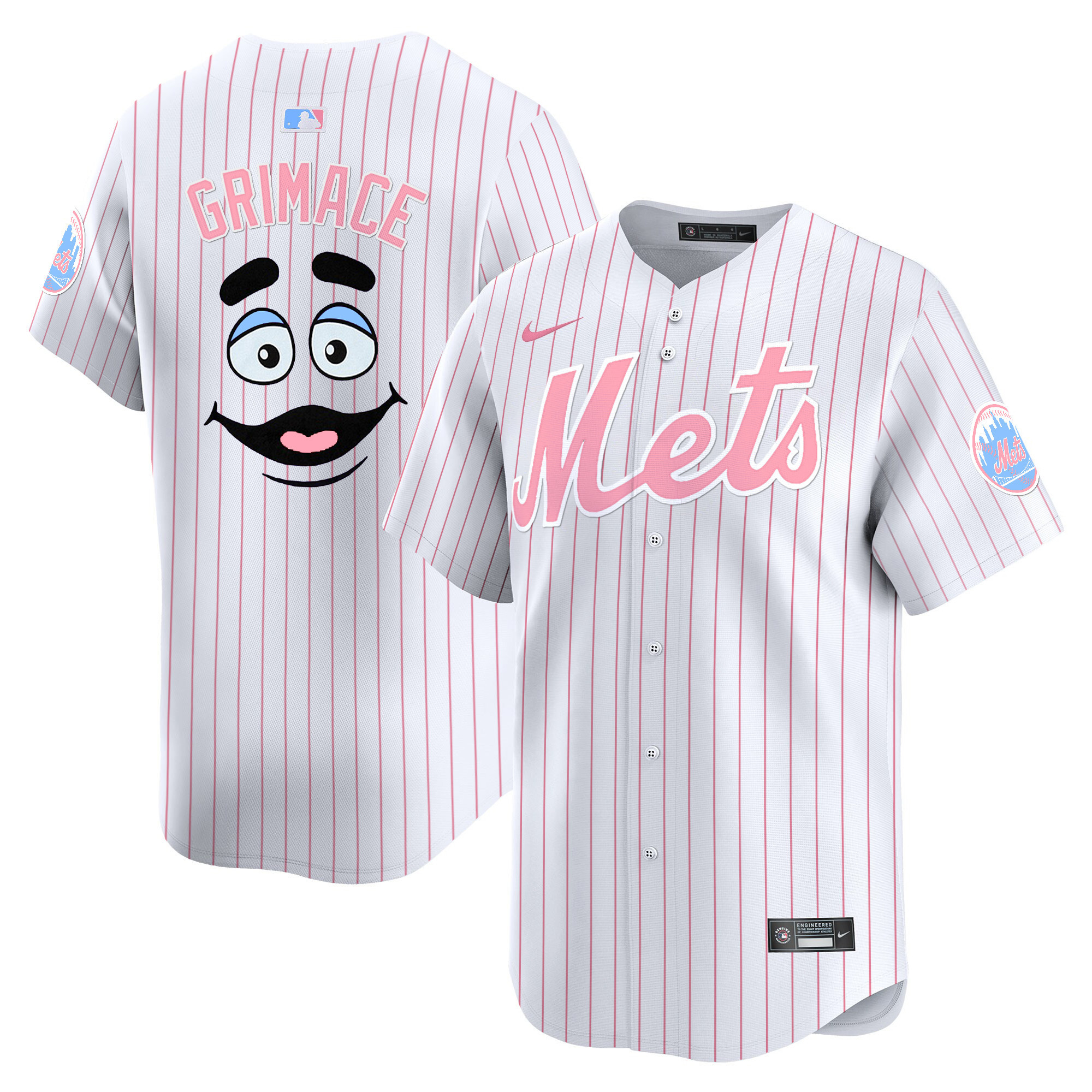 GrimaceUnisex New York Mets Bubblegum Pink Vapor Premier Limited Pinstripe Jersey - All Stitched