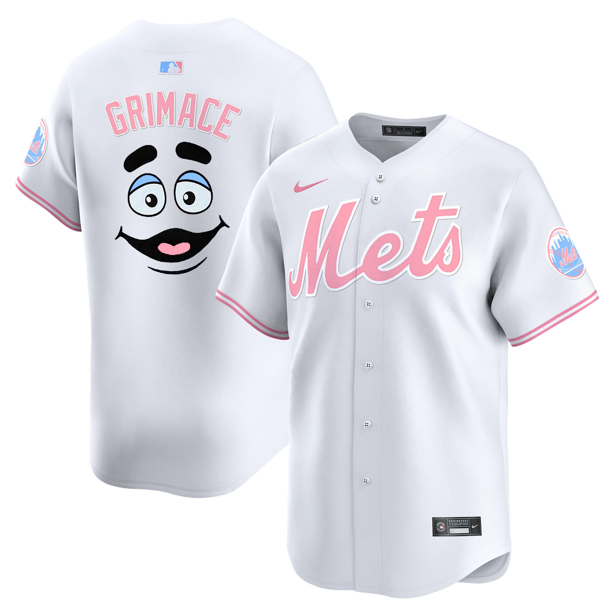 GrimaceUnisex New York Mets Bubblegum Pink Vapor Premier Limited White Jersey - All Stitched