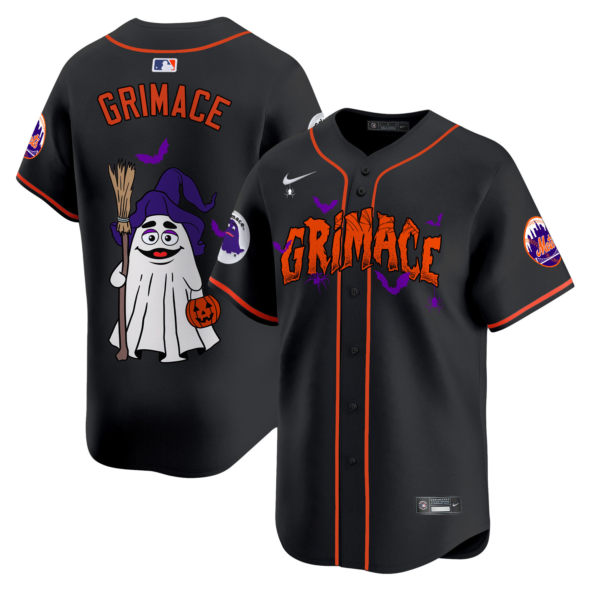 GrimaceUnisex New York Mets Grimace Halloween Vapor Premier Limited Black Jersey- Printed