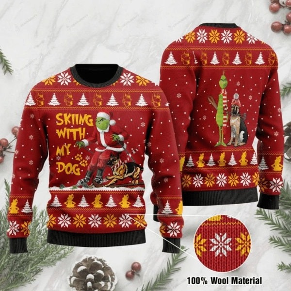 Grinch Christmas Sweater Skiing My German Shepherd
