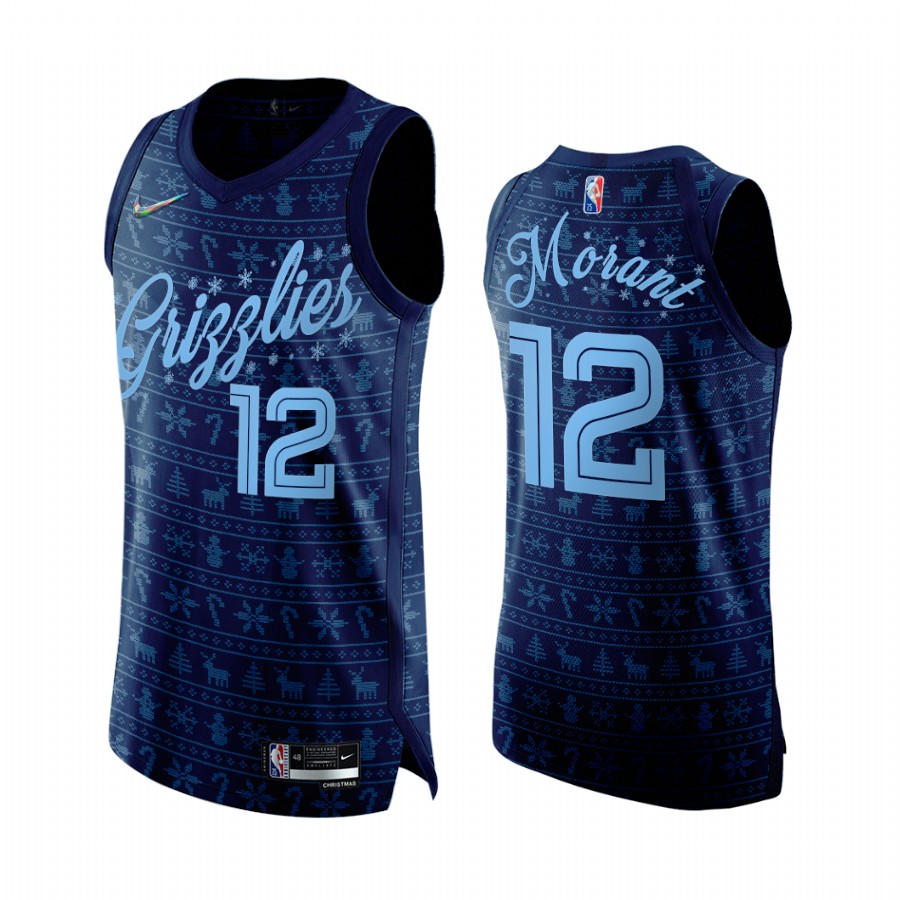 Grizzlies #12 Ja Morant Navy Jersey 75th Anniversary Christmas Eve