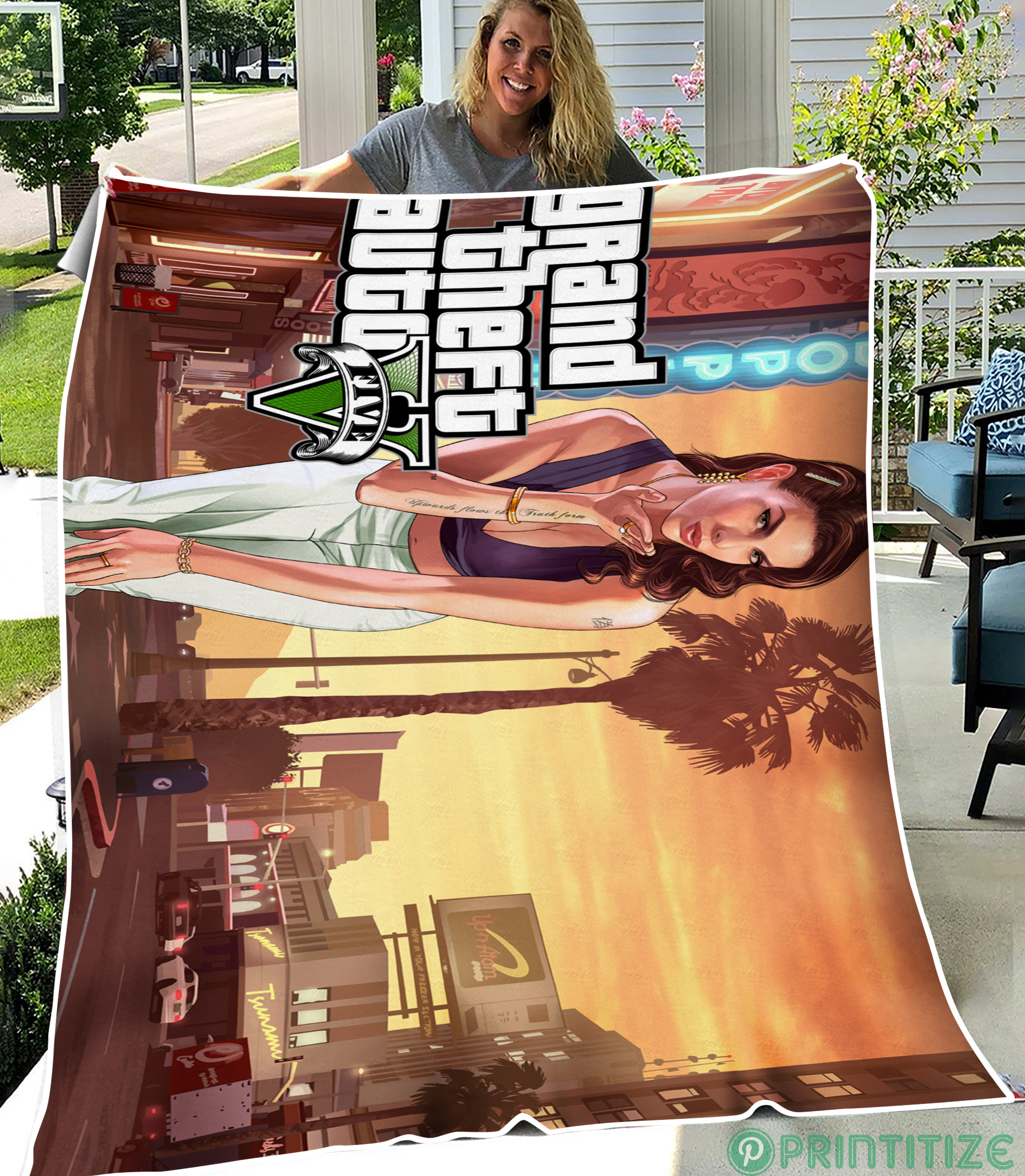 Gta 5 Loading Screen Characters Fleece Blanket