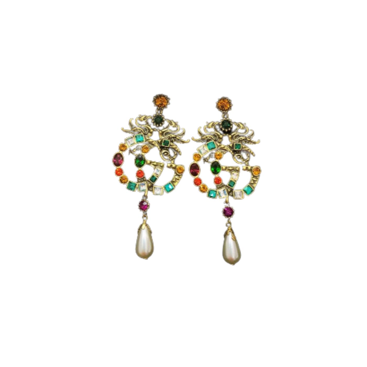 Gucci Attach Sparkling Stone Multicolor Earrings Gold Tone For Women